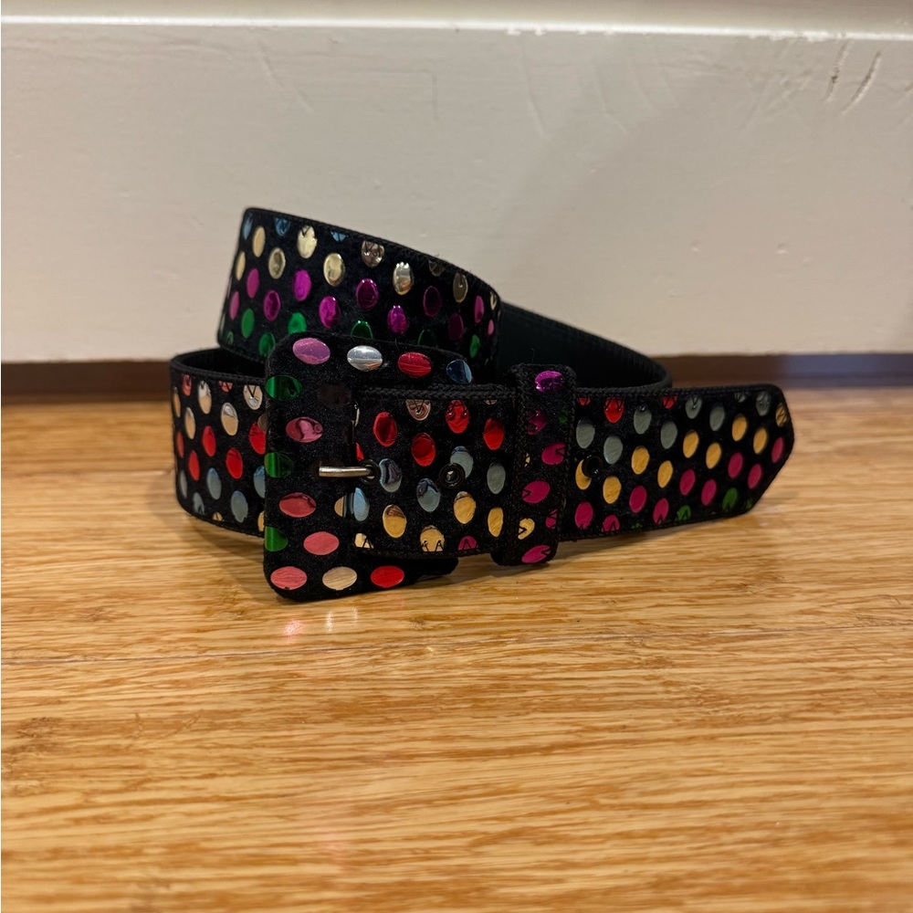 Vintage Two Blondes New York black multicolor polka dot belt